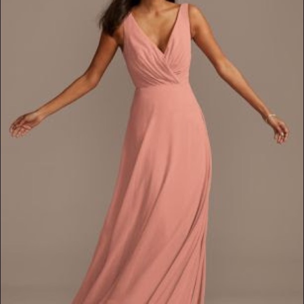 David’s Bridal V Neck Tank Full Skirt Bridesmaids Dress Desert Coral Size 2